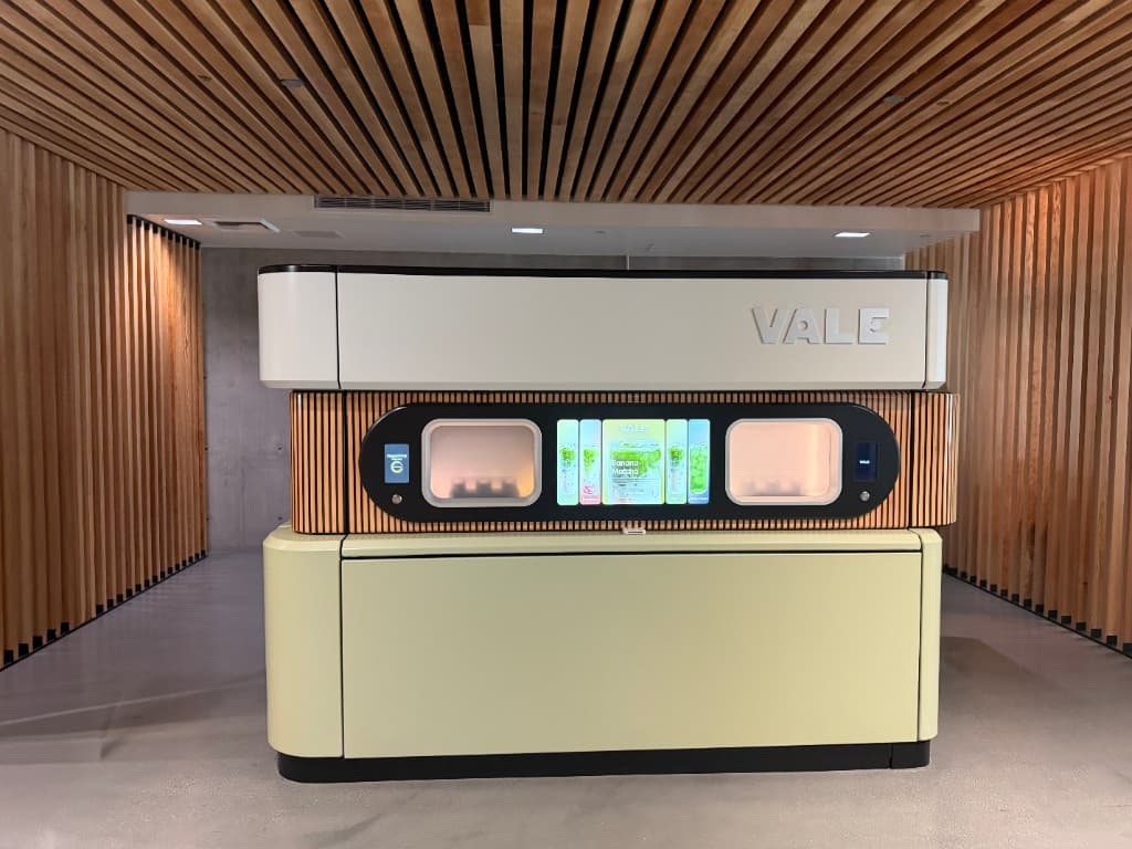 Primus, Vale's self-serve matcha bar, with ten taps and a touchscreen in the Pioneer Square HQ lobby