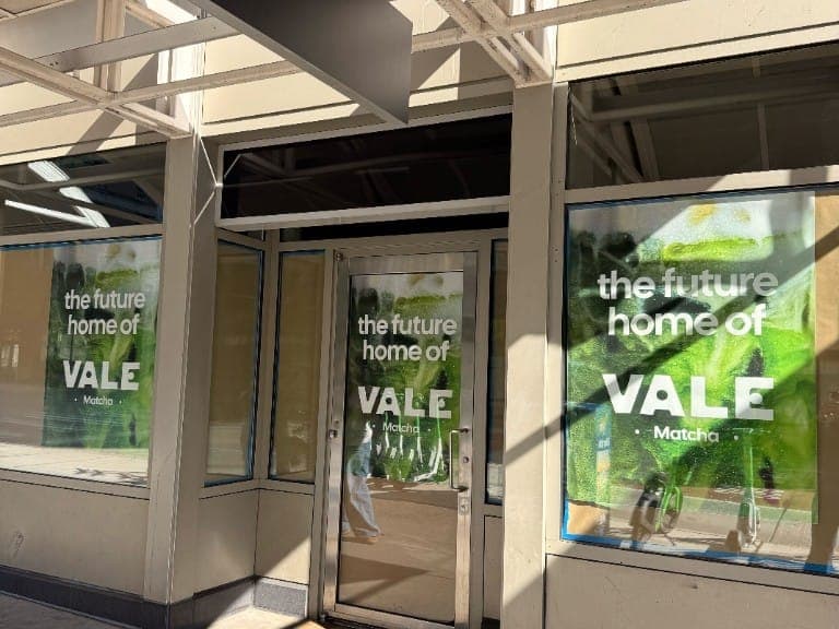 Vale Matcha storefront at 1101 Madison St in First Hill, Seattle, with window graphics